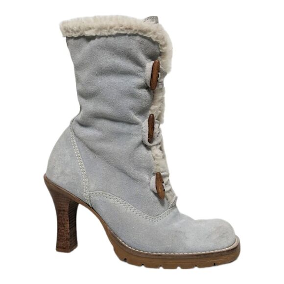 STEVE MADDEN Kacey Ice Blue Suede Faux Fur Toggle Boots 7 - Picture 1 of 13